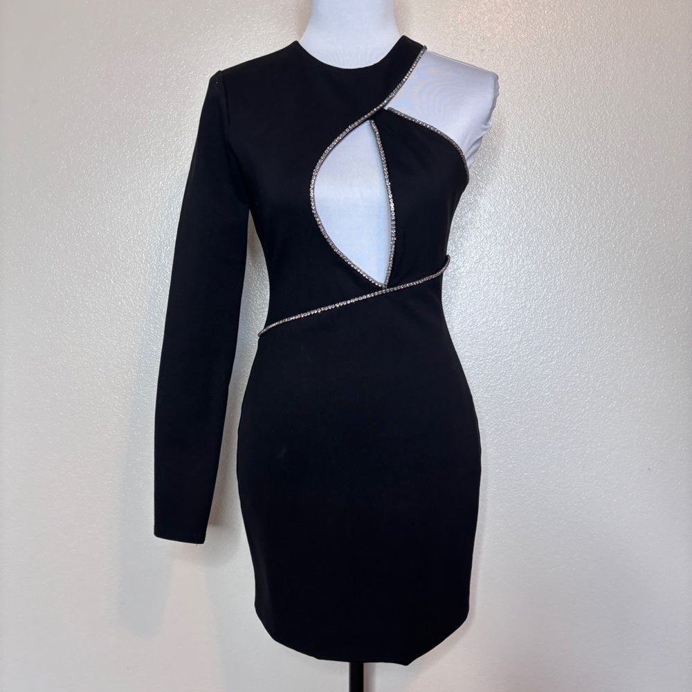 NBD Nevaeh Black Crystal Trim Mini Dress Size Small